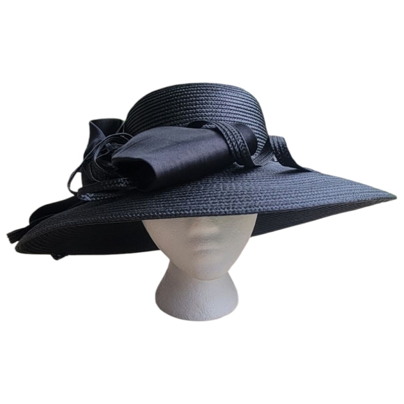 Vtg Giovannio Black Wide Brim Horse Derby Race/ Church Hat Made In England - Picture 3 of 7